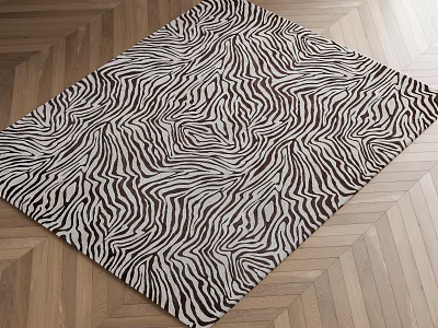 Stylish Square Zebra Pattern Rug On Herringbone Wooden Floor Design 3d model