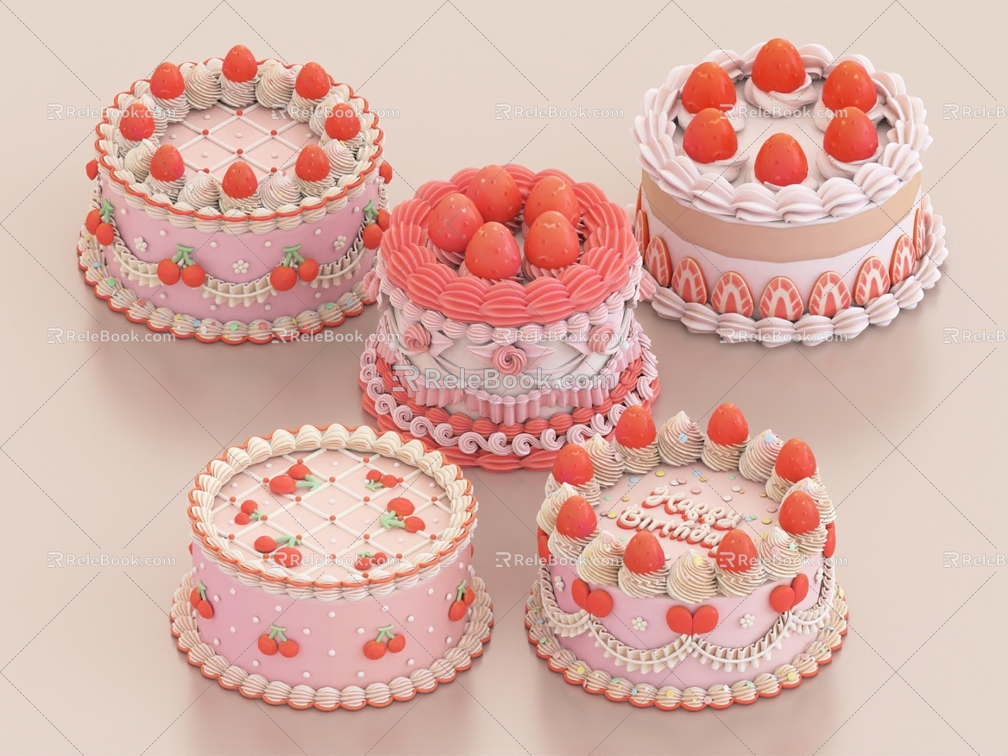 Birthday Cake Pastry Food 3d model