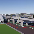 Modern White Transportation Hub With Solar Panel Roof And Railway Tracks Structure