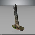 Natural Wood And Stone Decorative Stump With Green Mossy Base And Textured Trunk