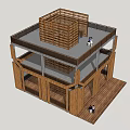 Wooden Multi Level Roadside Facility With Open Balconies And People On Upper Deck 3d model