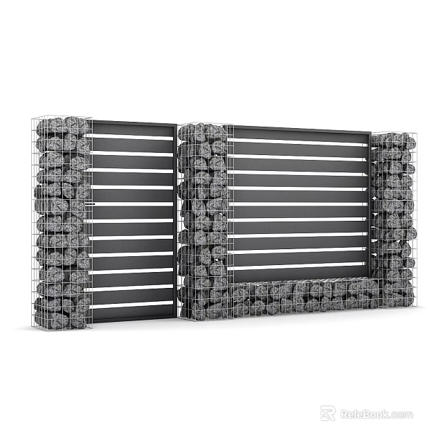 Modern Gabion Fence Design with Metal Frame and Stone Filling Sturdy Structure 3d model 