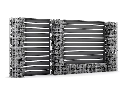 Modern Gabion Fence Design with Metal Frame and Stone Filling Sturdy Structure 3d model
