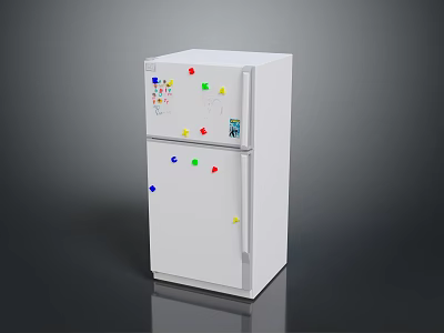 White Double Door Electric Refrigerator With Colorful Magnets For Home Kitchen 3d model