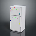 White Double Door Electric Refrigerator With Colorful Magnets For Home Kitchen
