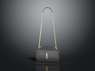 Stylish Black YSL Handbag With Gold Chain Strap And White Logo Design 3d model