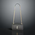 Stylish Black YSL Handbag With Gold Chain Strap And White Logo Design