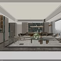 Elegant Modern Dining and Living Room Interior With Open Concept Sofa Coffee Table and Bookshelves