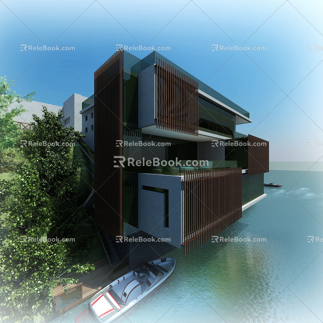 Lakeside villa exterior single-family villa single-family villa building model