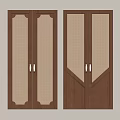 Two Brown Wooden Doors With Grid Panels And Decorative Wooden Frames