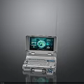 Portable Tech Device With Antenna Screen Green Interface And Gear Icon