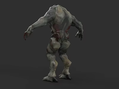 Game Movie Character 3D Model With Strong Muscular Build Rocky Gray Red Skin Texture 3d model