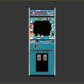 Blue Arcade Game Machine Featuring Colorful Cartoon Graphics Screen Coin Slot And Control Buttons