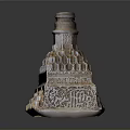 Traditional Architectural Tower With Intricate Carvings Geometric Patterns And Arabic Calligraphy