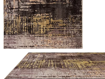 Modern Square Rug With Abstract Dark Gold Pattern For Living Room Decor 3d model