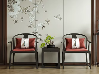 New Chinese Style Single Chair Tea Chair Leisure Chair Book Chair 3d model