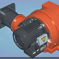 Heavy Duty Industrial Gearmotor With Orange Gray Motor Gearbox And Warning Label