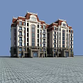 Classical Design Residential Building With Red Roof White Walls Balconies And Arched Entrances