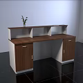 Modern Reception Desk With Wooden Top White Cabinet And Small Plant