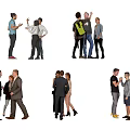 Group of People Standing and Interacting in Various Casual Settings