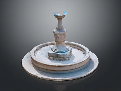 Ornamental Stone Fountain With Circular Base And Pedestal Water Basin 3d model