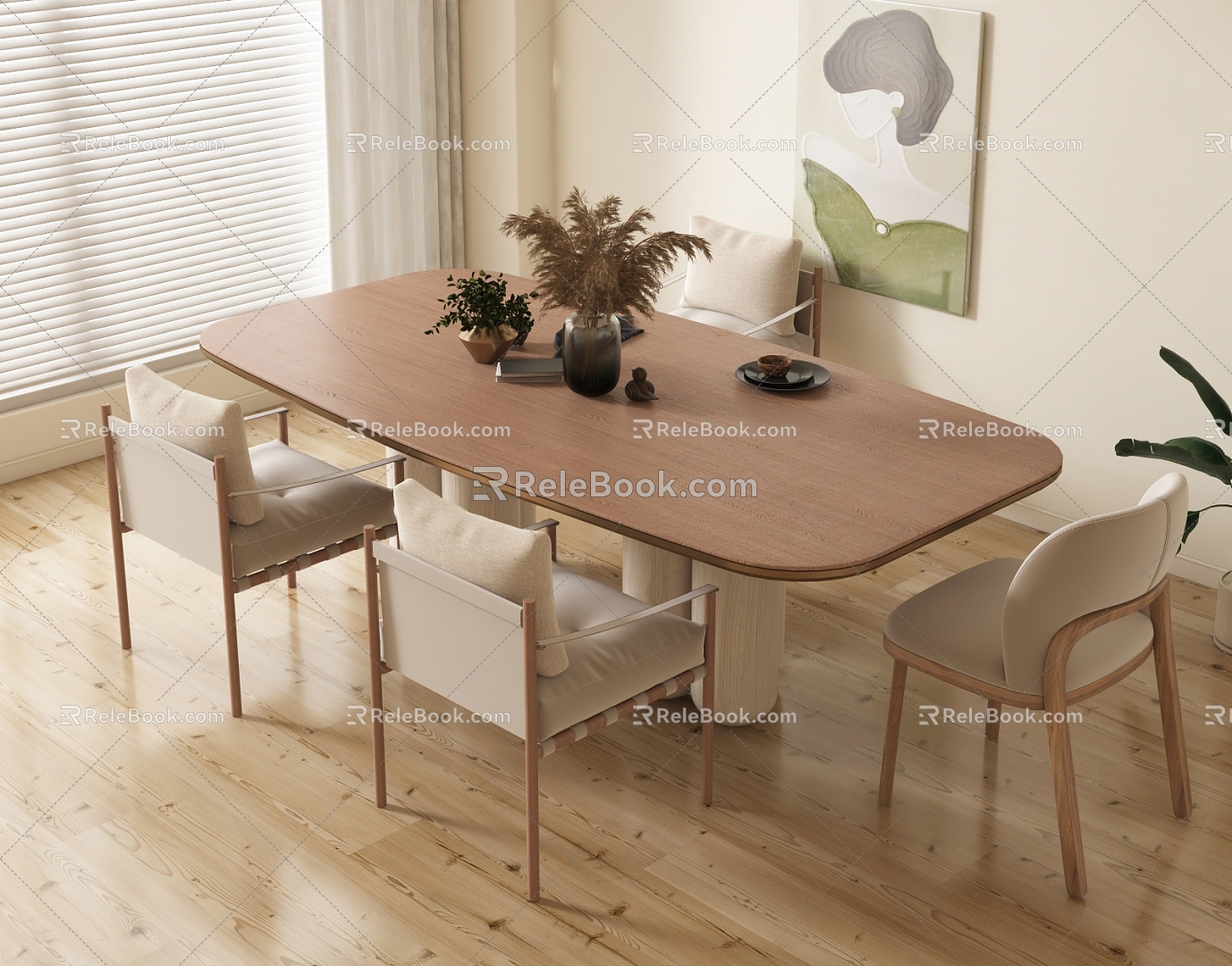 Modern Dining Table and Chair Combination Multi-person Dining Table and Chair Combination 3d model