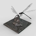 Artistic Garden Ornament With Dragonfly Sculpture On Square Stone Base