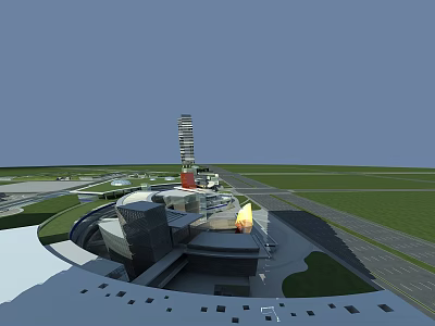 Tall Modern Residential Building With Surrounding Green Area And Open Landscape View 3d model