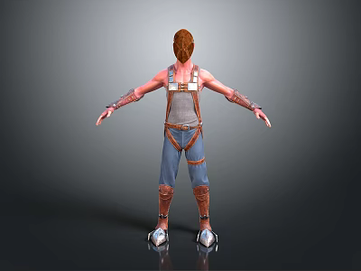 Game Movie Character With Red Hair Sleeveless Top Blue Overalls Brown Straps And Metal Boots 3d model