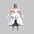 Elegant Woman in White Dress with Tiara Necklace Long Gloves and High Heels