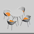 Modern White Round Dining Table With Chairs Orange Cushioned Seats And Metal Legs
