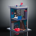 Cartoon Style Block Built Multi Level Room Scene With Bedroom Staircase And Sofa