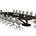 Modern Conference Table Setup With Ergonomic Office Chairs And Green Plants On Surface 3d model