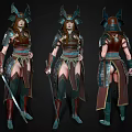 Female Oriental Warrior Game Film Character With Detailed Armor Sword And 3D Design 3d model