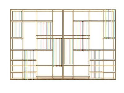 Modern Gold Frame Display Shelves With Multi layer Open Design And Colorful Striped Items 3d model