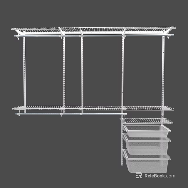 Sturdy Metal Clothes Rack With Multiple Open Shelves And Storage Baskets 3d model