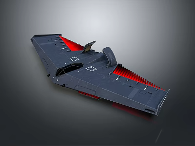 Futuristic Dark Spaceship Model With Red Accents Sleek Design And Structural Elements 3d model