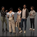 Group of Five People Talking and Standing Together in Casual Wear