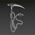 Black Handle Scythe Weapon With Curved Silver Blade Attached Chain And Spiked Weight