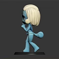 Blue Cartoon Character with White Hair Red Eyes 3D Model Standing on Gray Base