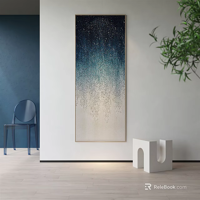 Modern Interior Wall Art With Blue And White Gradient Dotted Pattern And Decorative Elements 3d model