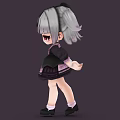 Cute Anime Character With Black And White Pigtails Red Eyes And Purple Plaid Skirt