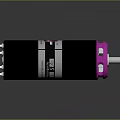 Shiny Black Cylindrical Object With Pink Ends And Metal Connectors On Reflective Surface