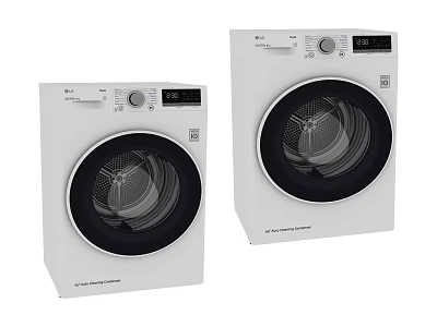 Two LG Front Load Washing Machines White Modern Design With Digital Control Panel 3d model