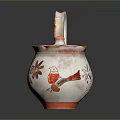Pair of Decorative Ceramic Containers With Floral Patterns And Orange Rimmed Lids