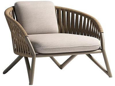 Modern Rattan Leisure Chair With Light Gray Cushion And Crossed Legs Design 3d model