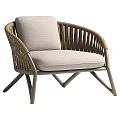 Modern Rattan Leisure Chair With Light Gray Cushion And Crossed Legs Design