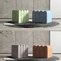 Multi Colored Sofa Stools With Pleated Velvet Design In Modern Interior 3d model