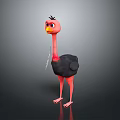 Cartoon Ostrich With Pink Neck Black Body Yellow Beak And Standing Pose