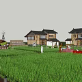 Ancient Architecture With Scenic View Of Green Wheat Field And Traditional Rural Houses